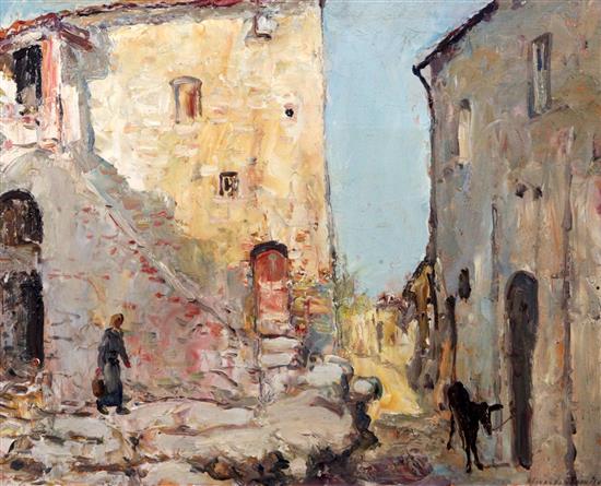 Alexander Jamieson (1873-1937) Street scenes and church, San Gimignano, 14.5 x 17.5in.